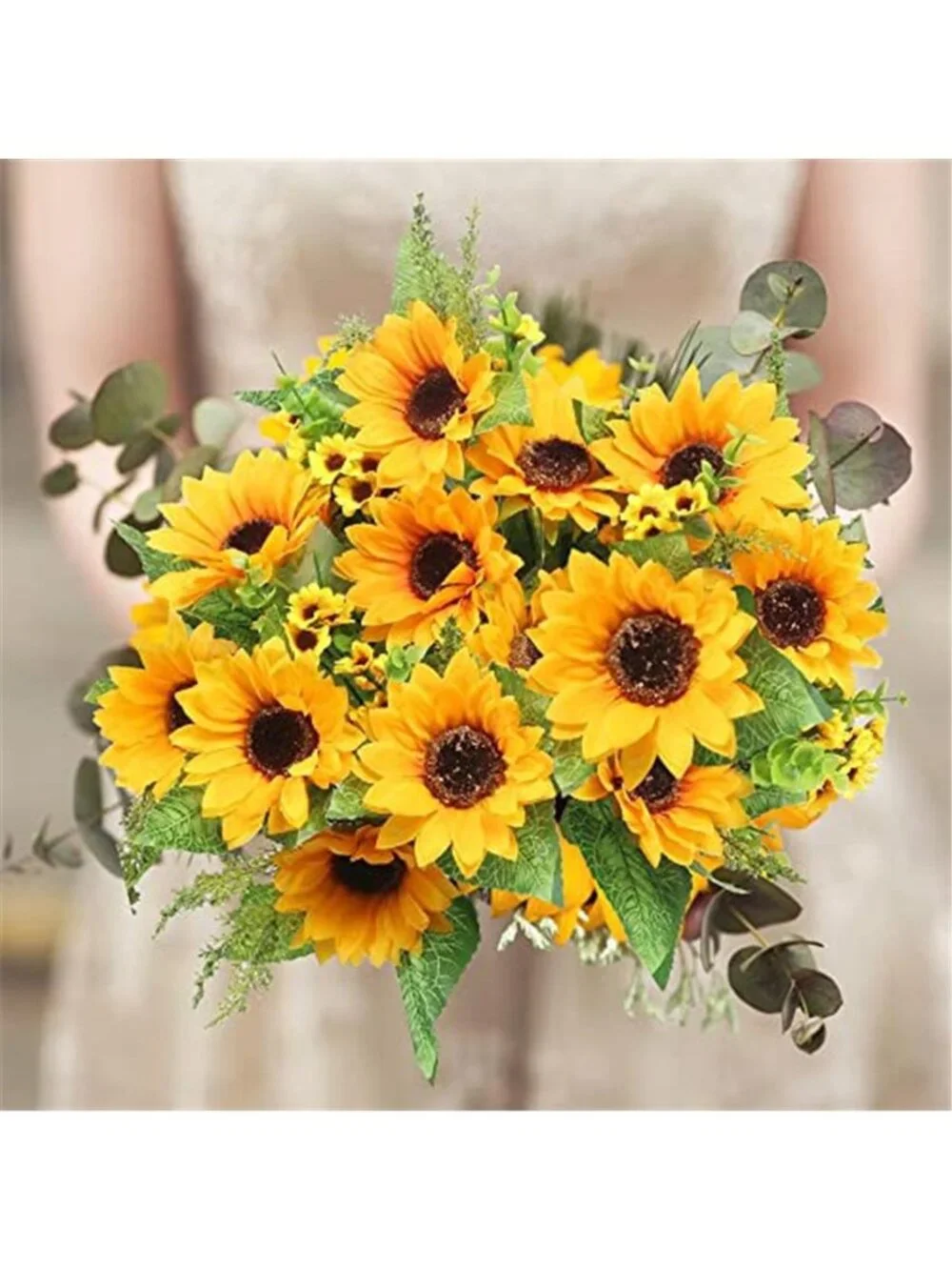 Fake Sunflowers Bouquet UV Resistant Silk Yellow Fall Wedding Home Decor 14